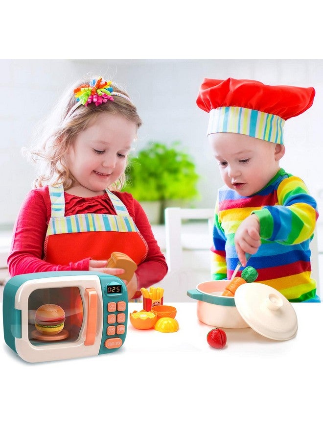 Microwave Toys Kitchen Play Set, Kids Pretend Play Electronic Oven With Play Food, Kids Cookware Pot And Pan Toy Set, Cooking Utensils,Great Learning Gifts For Girls Boys