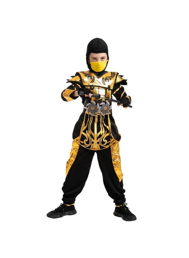 Gold Ninja Costume For Boys, Child Golden Ninja Costume Ninja Themed Parties, Halloween Costume Dress Up (Small (5-7Yr))