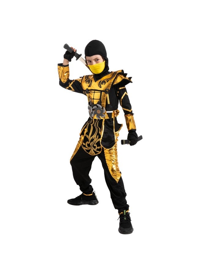 Gold Ninja Costume For Boys, Child Golden Ninja Costume Ninja Themed Parties, Halloween Costume Dress Up (Small (5-7Yr))