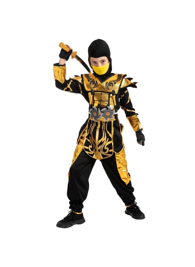 Gold Ninja Costume For Boys, Child Golden Ninja Costume Ninja Themed Parties, Halloween Costume Dress Up (Small (5-7Yr))