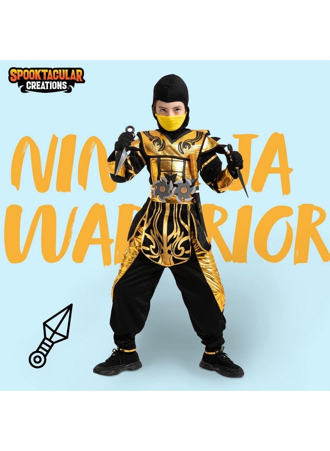 Gold Ninja Costume For Boys, Child Golden Ninja Costume Ninja Themed Parties, Halloween Costume Dress Up (Small (5-7Yr))