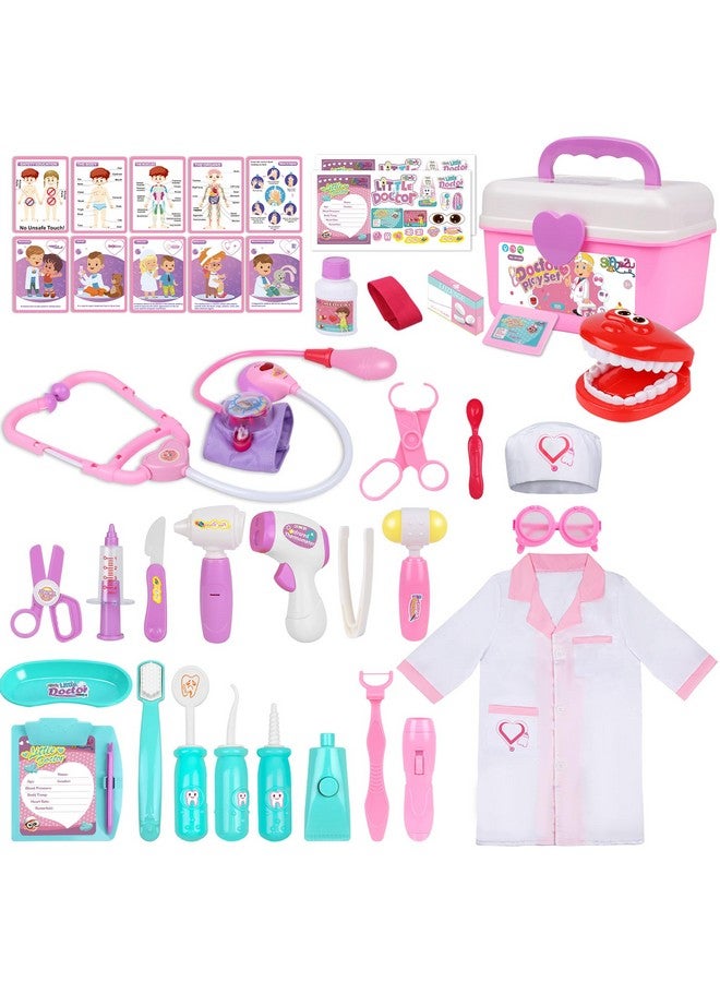 Doctor Kit For Toddlers 3-5, Medical Pretend Play Toys With Gift Case, 42 Piece Dentist Playset Kit For Kids (Pink)