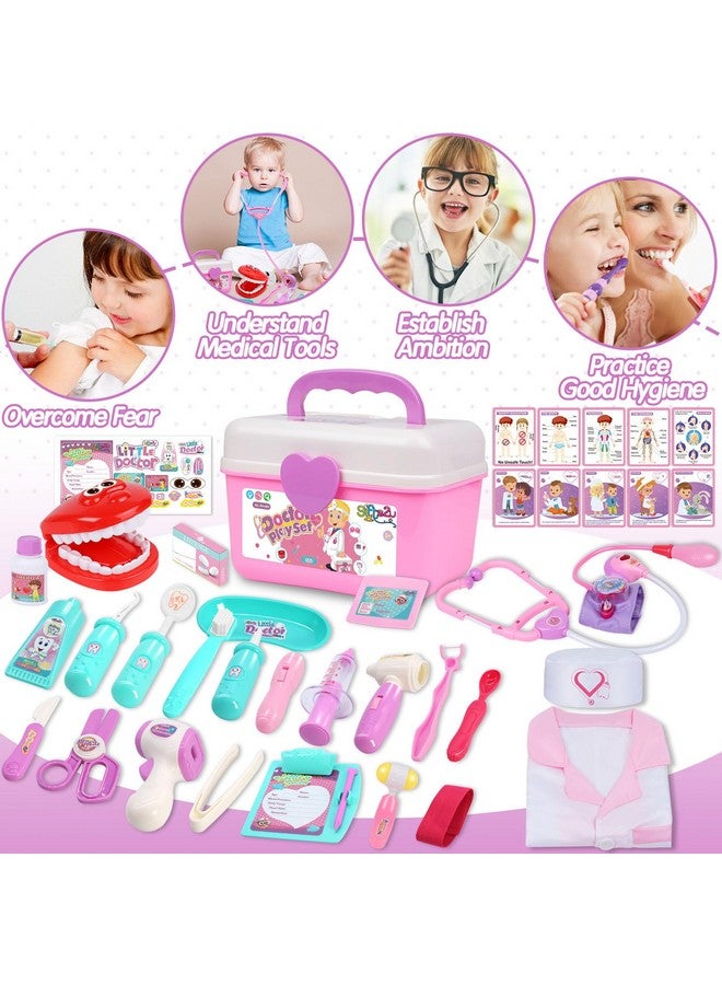 Doctor Kit For Toddlers 3-5, Medical Pretend Play Toys With Gift Case, 42 Piece Dentist Playset Kit For Kids (Pink)