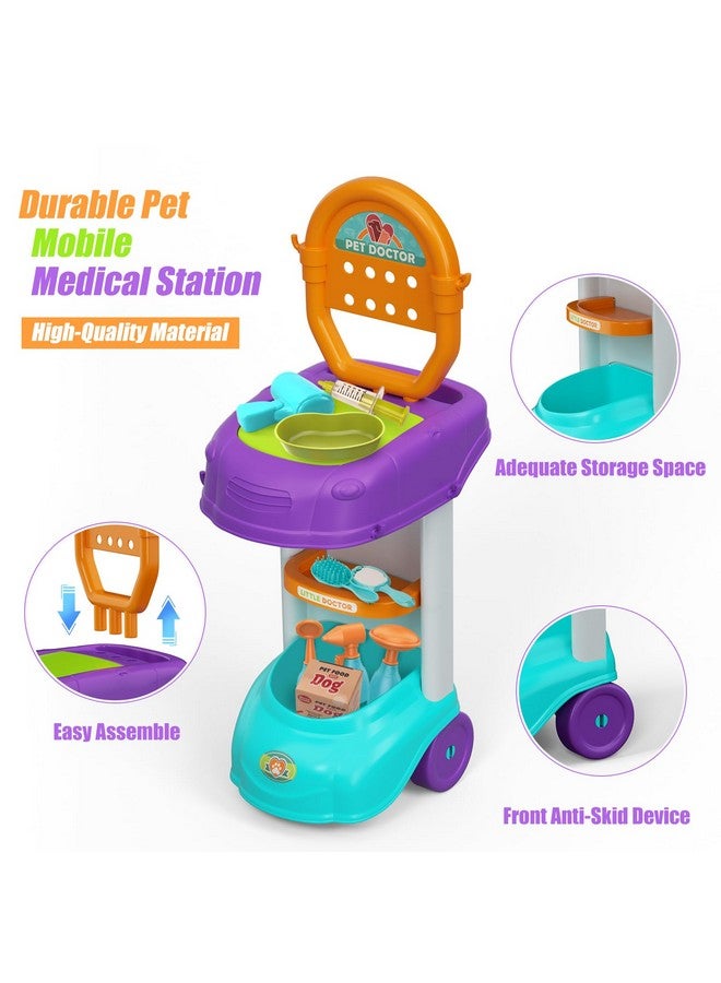 Vet Doctor Cart(24 Pcs) For Toddlers 3-5, Kids Pretend Medical Play Set With Soft Plush Pet,Educational Doctor Play Set,Brithday For Boys Girls