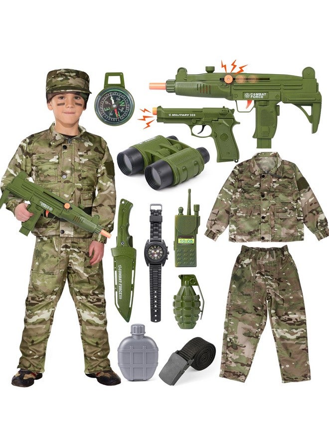 Army Soldier Military Costume For Kids Boys Ages 3-9 Halloween Dress Up Role Play Set With Toy Accessories