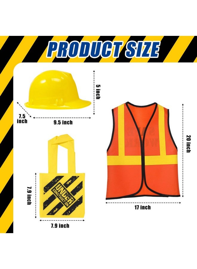 48 Pieces Construction Birthday Party Supplies Construction Party Favor Kids Construction Vest Hat And Bag Costume(Orange, Yellow)