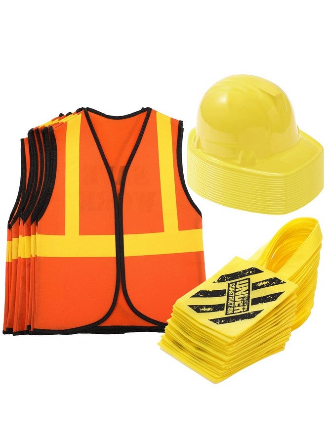 48 Pieces Construction Birthday Party Supplies Construction Party Favor Kids Construction Vest Hat And Bag Costume(Orange, Yellow)