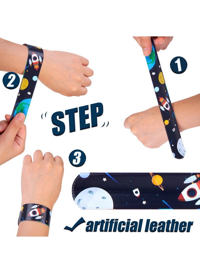 Slap Bracelets, 48Pcs Kids Slap Wristbands With Ufo Astronaut Space Stars Pattern Snap Bracelets For Valentine'S Day Party Favor New Year Gifts School Classroom Prize Exchange