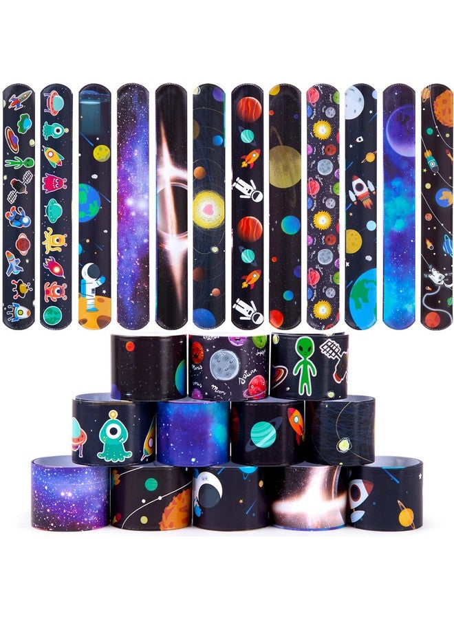 Slap Bracelets, 48Pcs Kids Slap Wristbands With Ufo Astronaut Space Stars Pattern Snap Bracelets For Valentine'S Day Party Favor New Year Gifts School Classroom Prize Exchange