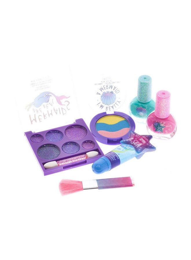 Mermaid Vibes Makeup Set With 8 Pieces, Including Lip Gloss, Nail Polish, Body Shimmer And More In Mermaid Bag, Ages 3+ For Parties, Sleepovers And Makeovers