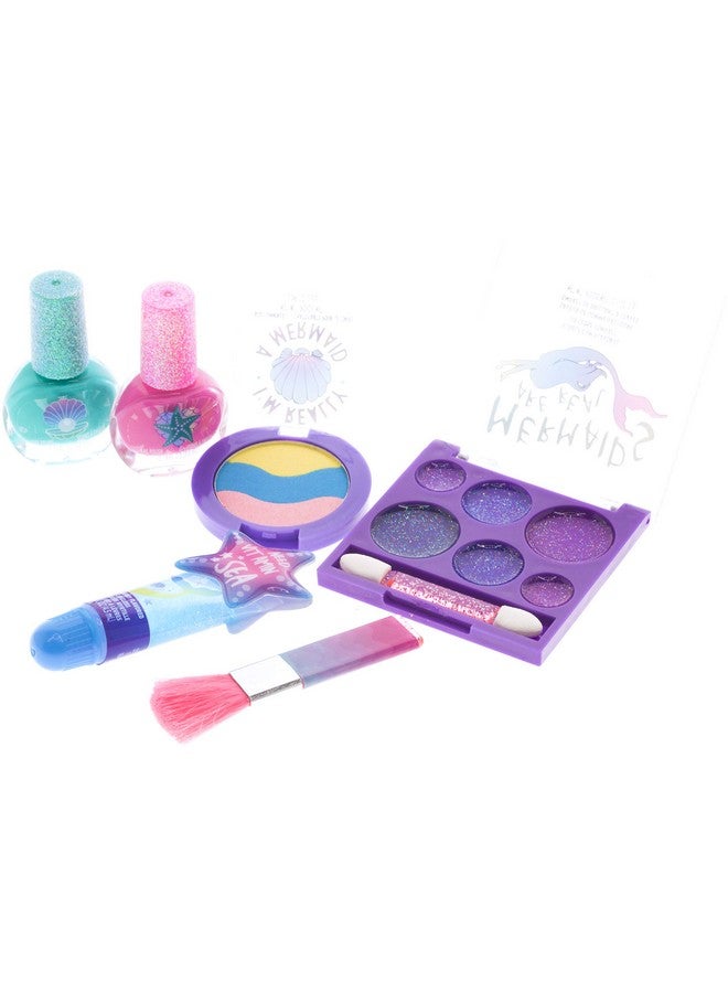 Mermaid Vibes Makeup Set With 8 Pieces, Including Lip Gloss, Nail Polish, Body Shimmer And More In Mermaid Bag, Ages 3+ For Parties, Sleepovers And Makeovers