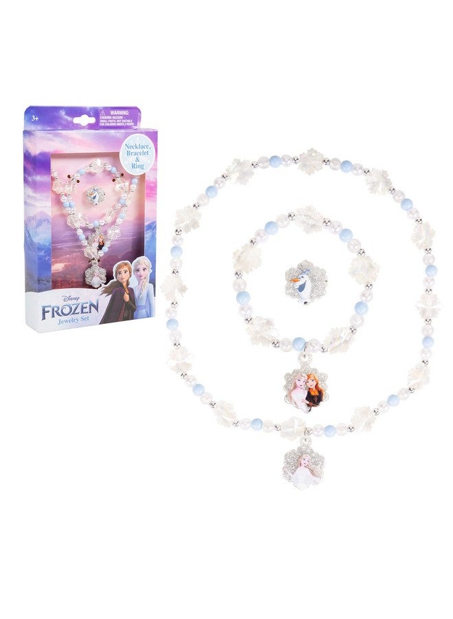 Disney Frozen Jewelry Set For Girls - 3 Piece Box With Necklace, Bracelets And Ring - Princess Dress Up For Ages 3+