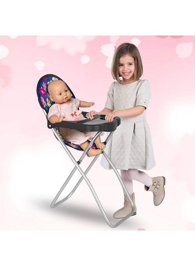 Baby Doll High Chair With Tray Fits Up To 18 Inch Baby Dolls Flower Print Toddler Furniture Toy High Chair For Dolls Toys Easy To Fold For Compact Storage