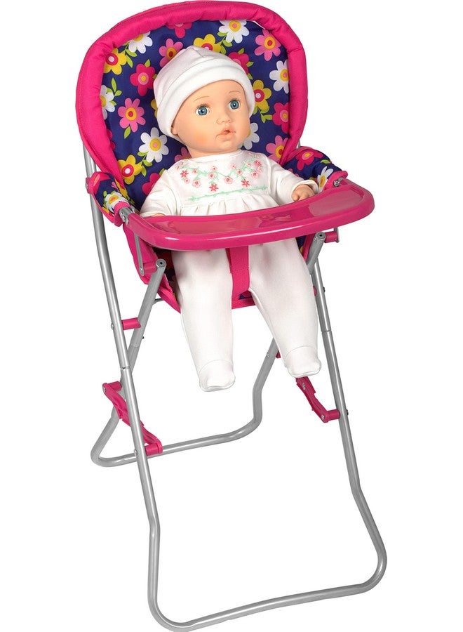 Baby Doll High Chair With Tray Fits Up To 18 Inch Baby Dolls Flower Print Toddler Furniture Toy High Chair For Dolls Toys Easy To Fold For Compact Storage