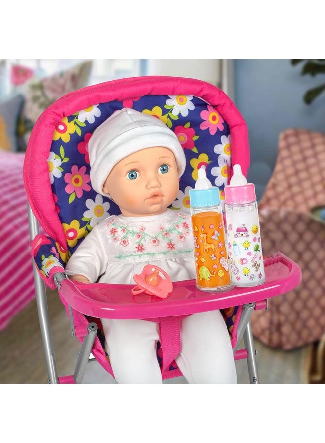 Baby Doll High Chair With Tray Fits Up To 18 Inch Baby Dolls Flower Print Toddler Furniture Toy High Chair For Dolls Toys Easy To Fold For Compact Storage