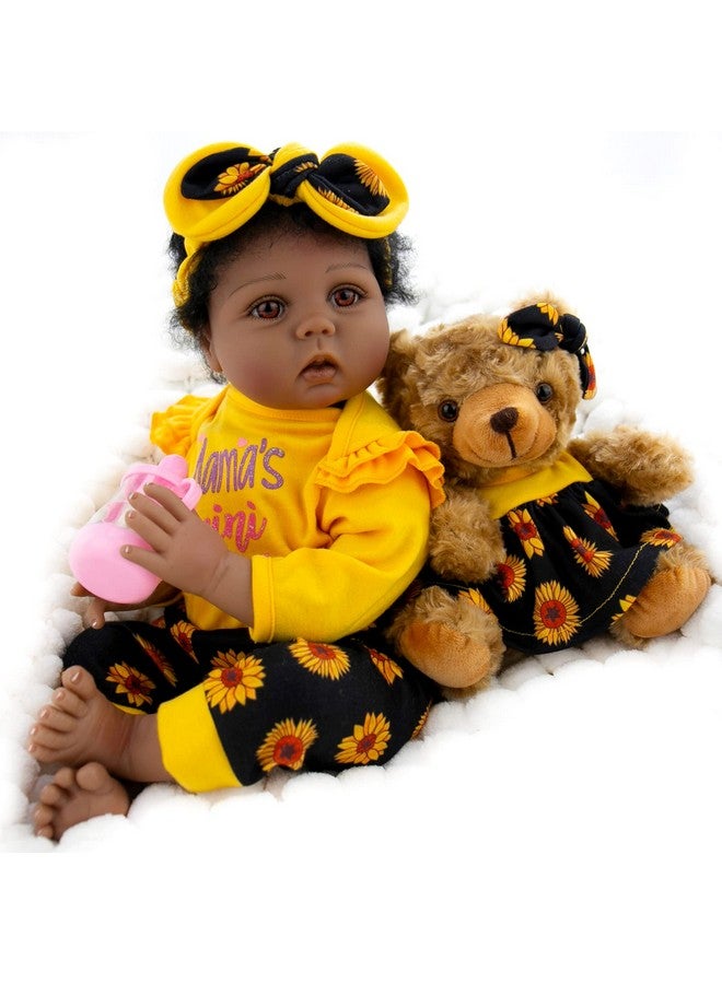 Lifelike Black Reborn Baby Dolls Girl- 22 Inch Realisticgirl Doll African American Newborn Weighted Dolls- Gift Set For Ages 3+