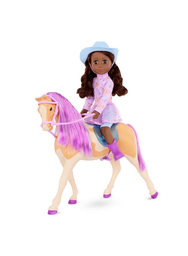 14Inch Posable Doll & Horse Cowgirl Outfit Brown Eyes & Purple Mane Toys For Kids 3 Years+ Clea & Clover