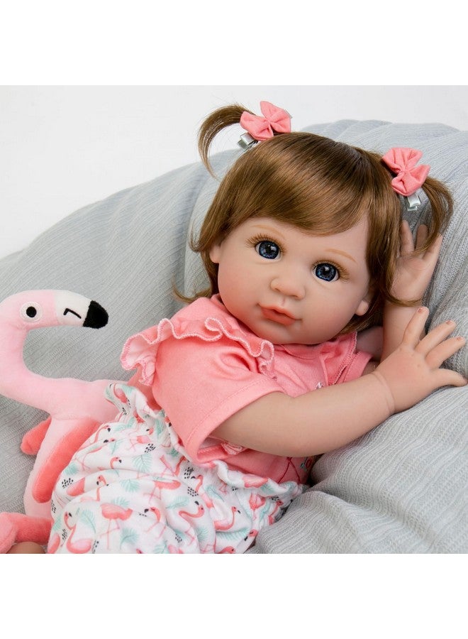 Reborn Baby Girl Doll,22 In Realistic Newborn Baby Dolls,Adorable Lifelike Babies,Weighted Reborn Toddler With Flamingo Toy Gifts Set For Kids 3 Year Old