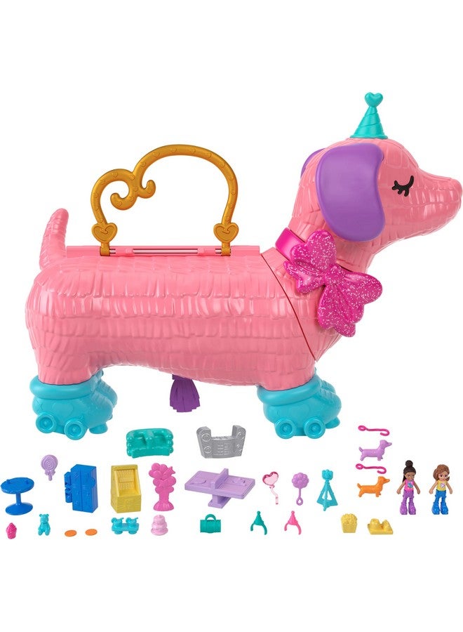 2-In-1 Travel Toy Playset, Animal Toy With 2 Dolls & Birthday Accessories, Puppy Party Large Compact