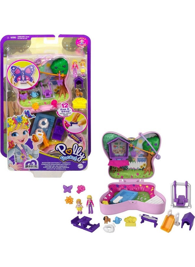 Compact Playset, Backyard Butterfly With 2 Micro Dolls & Accessories, Travel Toys With Surprise Reveals