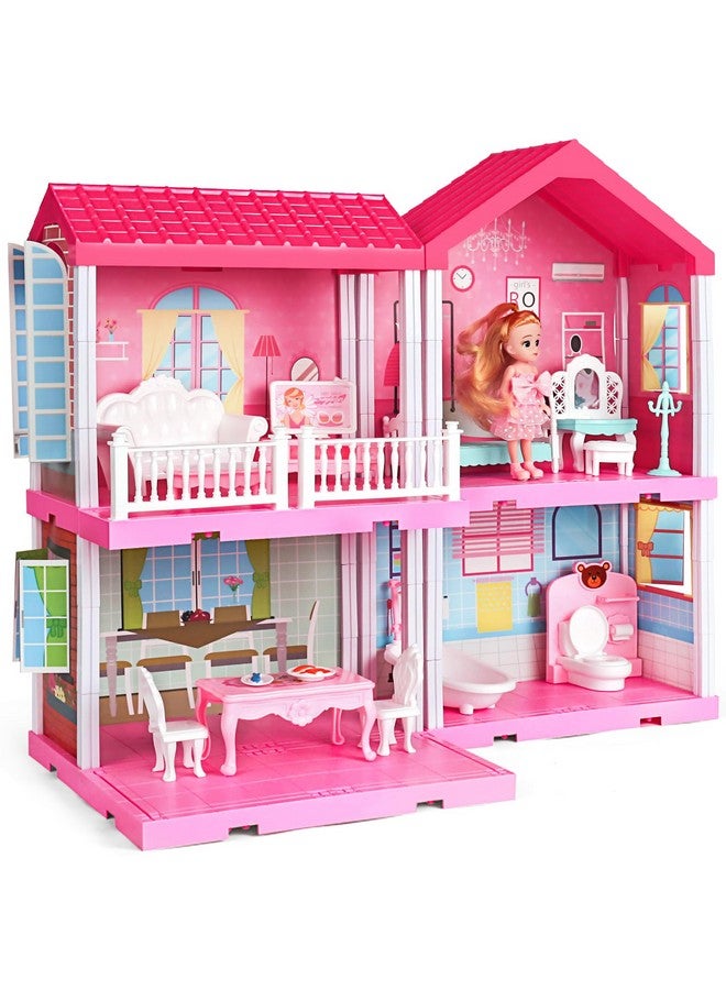 Dollhouse Girls Pretend Toys - Doll Figure With Furniture, Accessories, Stairs, Pets And Dolls, Diy Cottage Pretend Play Dollhouse, For Toddlers, Boys & Girls