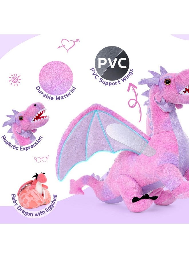 7 Pcs Dragon Plush Stuffed Animal,Pink Dragon Plush Toy Set,Large Stuffed Dragon Plush Bulk,Stuffed Mom Dragon With 4 Babies And 2 Eggs Plush For Girl