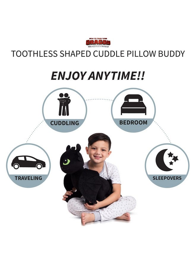 Kids Bedding Super Soft Plush Cuddle Pillow Buddy, One Size, How To Train Your Dragon Toothless, Black