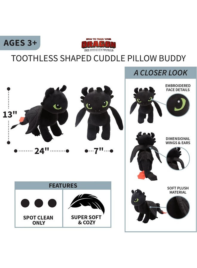 Kids Bedding Super Soft Plush Cuddle Pillow Buddy, One Size, How To Train Your Dragon Toothless, Black