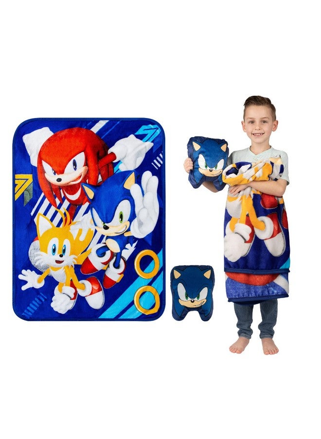 Kids Bedding Super Soft Plush Decorative Pillow And Throw Set, 40 In X 50 In, Sonic The Hedgehog, Anime