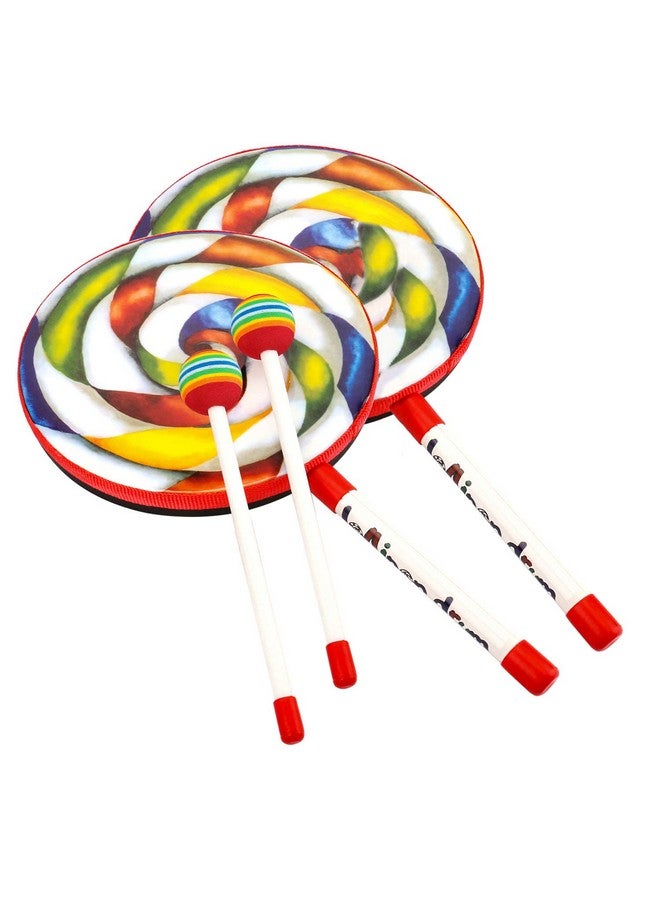 2 Pieces 8 Inch Lollipop Drum With Drum Beater Lollipop Hand Drum Musical Educational Percussion Instrument