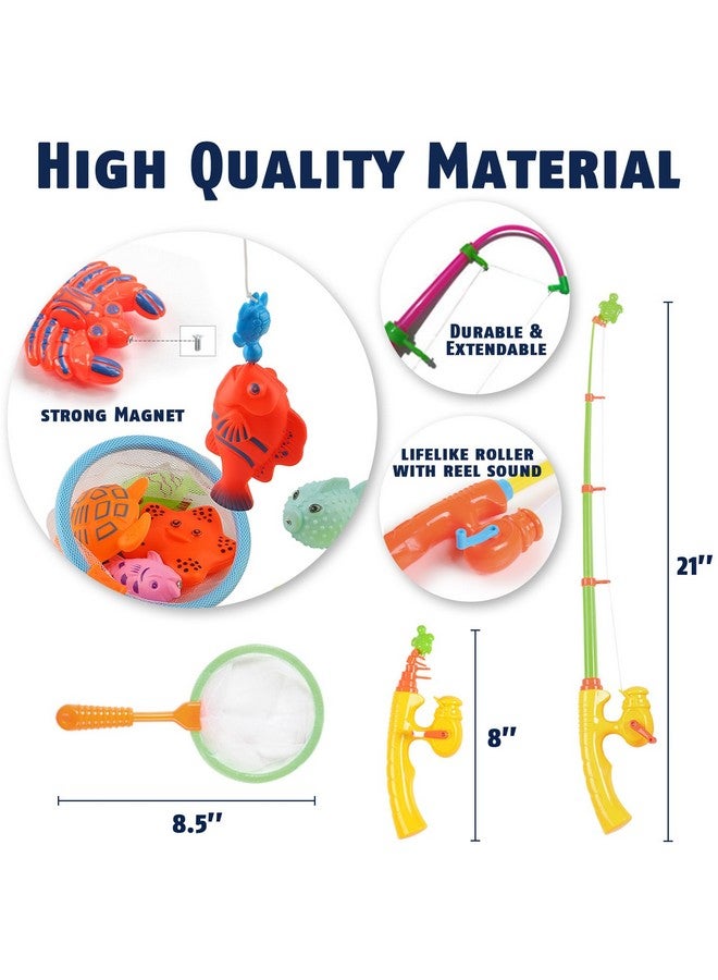 ™ Kids Fishing Bath Toys Game - 17Pcs Magnetic Floating Toy Magnet Pole Rod Net, Plastic Floating Fish - Toddler Education Teaching And Learning Colors (New)