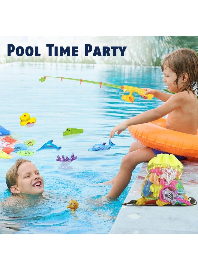 ™ Kids Fishing Bath Toys Game - 17Pcs Magnetic Floating Toy Magnet Pole Rod Net, Plastic Floating Fish - Toddler Education Teaching And Learning Colors (New)