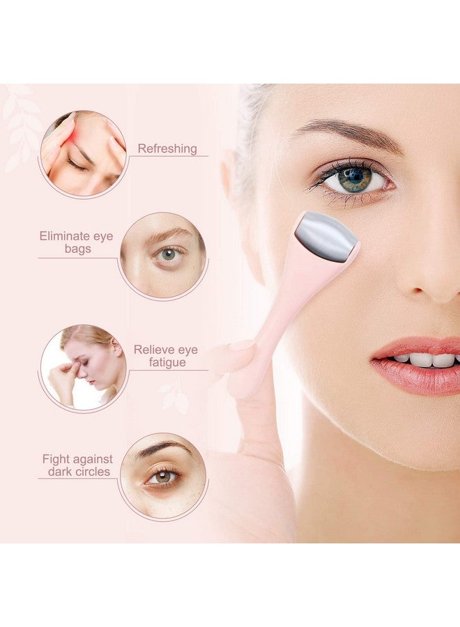 Ice Roller For Face And Eye 2 Pcs,Face Roller Skin Care For Puffiness,Migraine,Pain Relief,Eye Roller For Puffy Eyes Dark Circles,Stainless Steel Facial Roller (Pink)