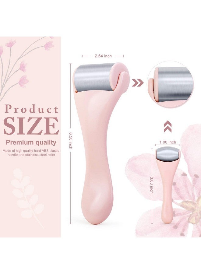 Ice Roller For Face And Eye 2 Pcs,Face Roller Skin Care For Puffiness,Migraine,Pain Relief,Eye Roller For Puffy Eyes Dark Circles,Stainless Steel Facial Roller (Pink)