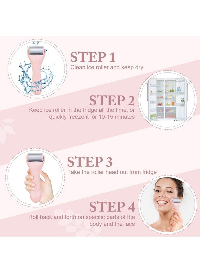 Ice Roller For Face And Eye 2 Pcs,Face Roller Skin Care For Puffiness,Migraine,Pain Relief,Eye Roller For Puffy Eyes Dark Circles,Stainless Steel Facial Roller (Pink)