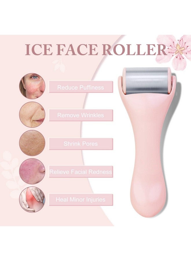 Ice Roller For Face And Eye 2 Pcs,Face Roller Skin Care For Puffiness,Migraine,Pain Relief,Eye Roller For Puffy Eyes Dark Circles,Stainless Steel Facial Roller (Pink)