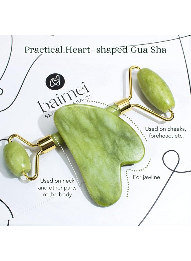 Icyme Gua Sha & Jade Roller Facial Tools Face Roller And Gua Sha Set For Puffiness And Redness Reducing Skin Care Routine Self Care Gift For Men Women Green