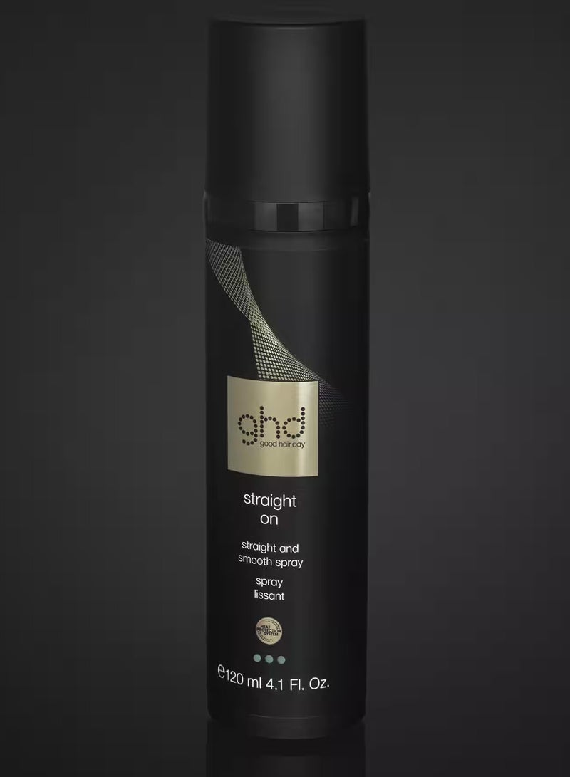 Straight On Heat Protectant for Hair Straight & Smooth Hair Spray, Heat Protection System to Strengthen and Smooth Hair for Anti-Frizz Styling 120 ml