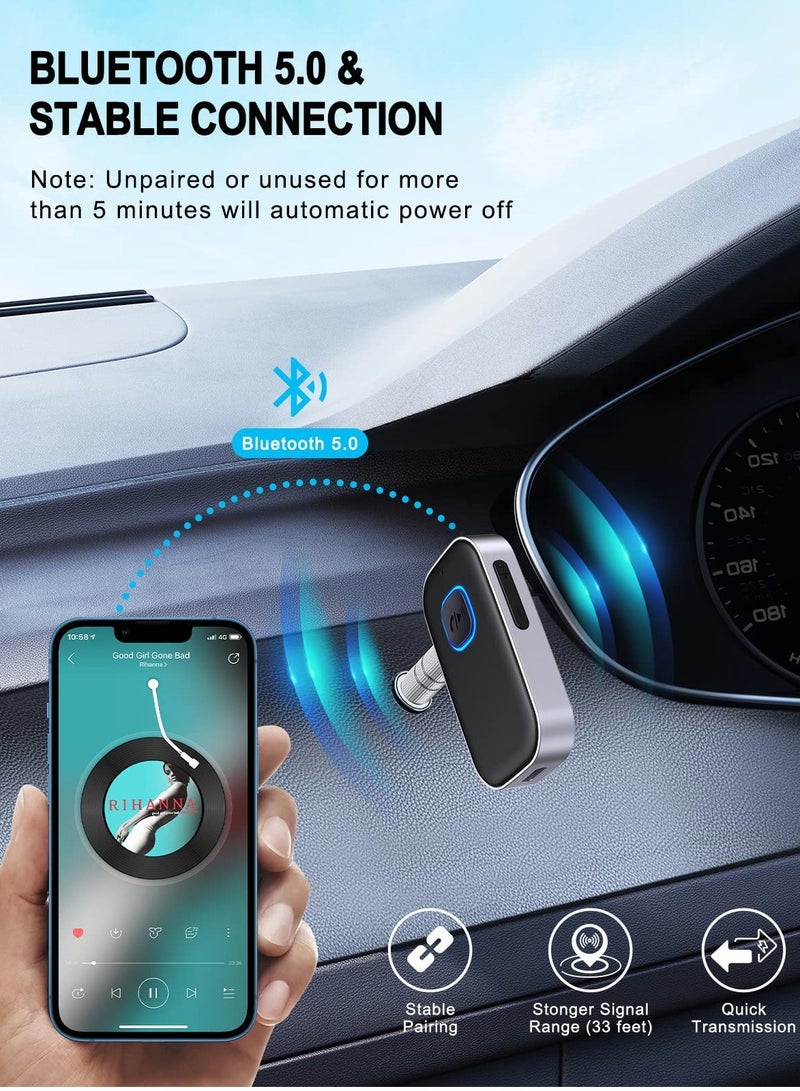 Bluetooth Car Adapter with Noise Cancelling, Wireless Aux Receiver, Bluetooth 5.0 Technology for Vehicles