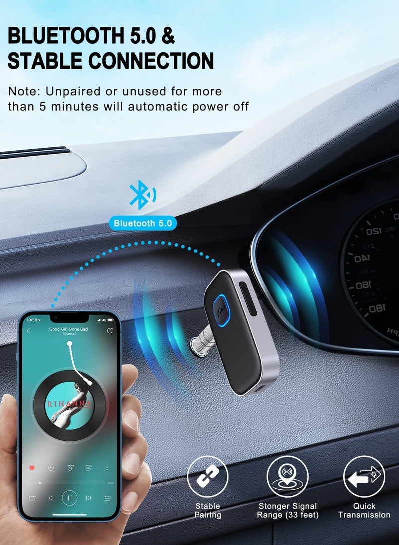 Bluetooth Car Adapter with Noise Cancelling, Wireless Aux Receiver, Bluetooth 5.0 Technology for Vehicles