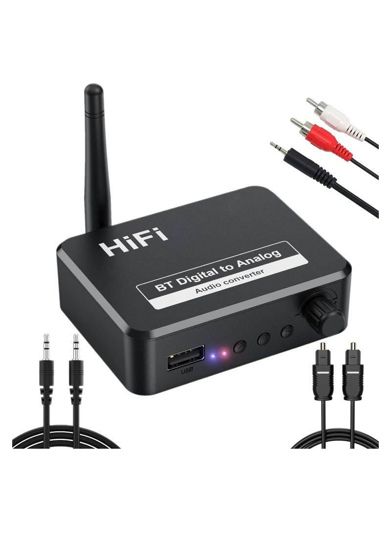 192kHz Digital to Analog Audio Converter, Optical Toslink SPDIF to L/R RCA & 3.5mm AUX Adapter, Bluetooth Receiver, USB MP3 Player, Adjustable Volume for TV, PS3, PS4, Xbox, DVD, Home Stereo.