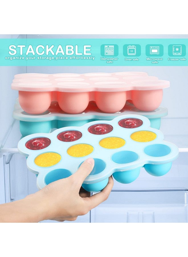 3 Baby Food Storage Container 12 Cup Silicone Baby Food Freezer Tray With Lid Stackable Reusable Silicone Baby Food Freezer Storage Tray For Food Vegetable Fruit Puree Breast Milk (Multicolor)