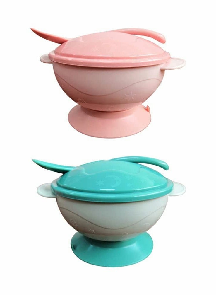 Suction Baby Feeding Bowls Set Portable Toddler Dinner Plates 2 Pack Pink Green Ideal for Children and Kids