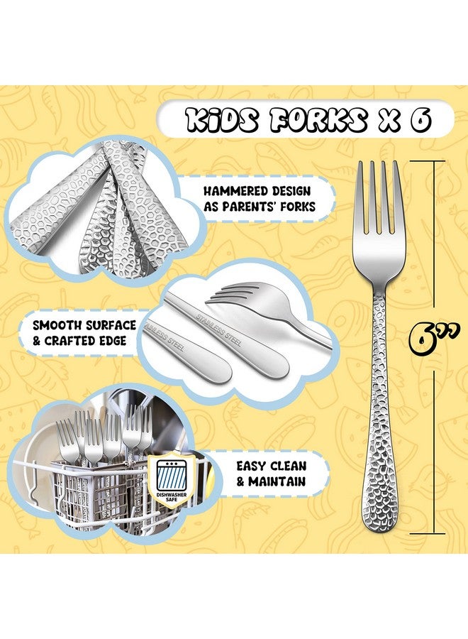 Stainless Steel Kids Forks 6Piece Toddlers Forks Safe For Preschooler/Children Hammered Adult Look & Small Size Rust Free & Dishwasher Safe