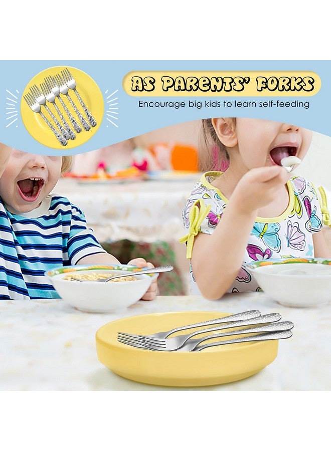 Stainless Steel Kids Forks 6Piece Toddlers Forks Safe For Preschooler/Children Hammered Adult Look & Small Size Rust Free & Dishwasher Safe