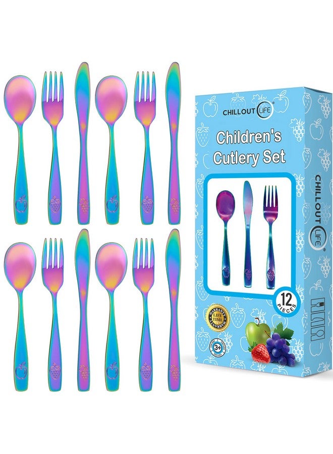 12 Piece Stainless Steel Kids Silverware Set Child And Toddler Safe Flatware Kids Utensil Set Metal Kids Cutlery Set Includes 4 Small Kids Spoons 4 Forks & 4 Knives Uv Rainbow