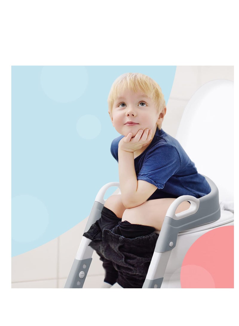 Adjustable Potty Training Seat for Kids with Steps and Soft Cushion Anti-Slip Design for Safe Toilet Use