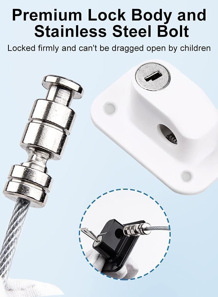 Window Safety Locks Self Adhesive Baby Window Restrictors for UPVC No Drilling Window Locks Child Safety Cable Lock with Key Pet Window Restrictor Kids Refrigerator Lock for Childproof 2 Pack