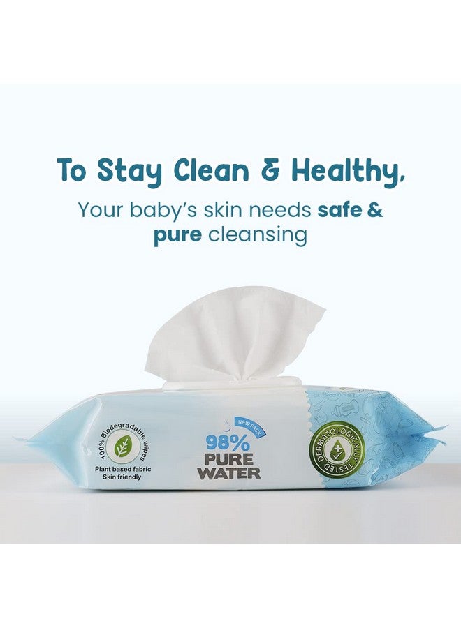 Plant Based Fabric Blue Baby Water Based Wipes (Pack Of 4, 80 Pieces)