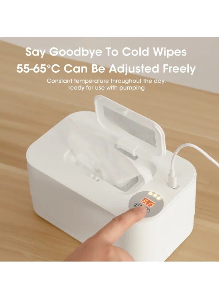 Portable Wipes Warmer, Temperature Adjustable Baby Wet Wipe Heater, Multifunctional USB Baby Wipes Holder Dispenser, LED Display Baby Wipes Heating Box For Home Travel Car, (White)